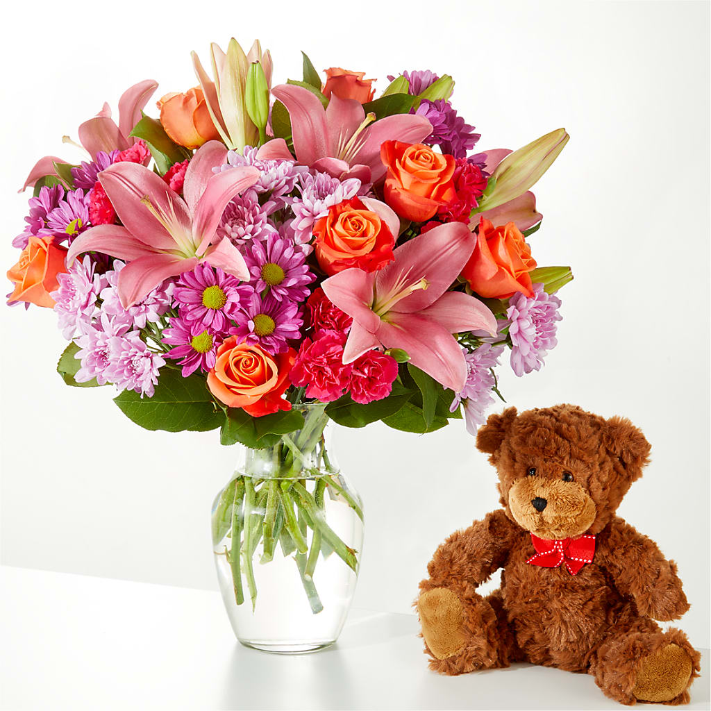 do bears like lavender plants One and Only Bouquet and Bear Bundle – lavender, orange, pink, purple  flower arrangement | Pleasanton, CA