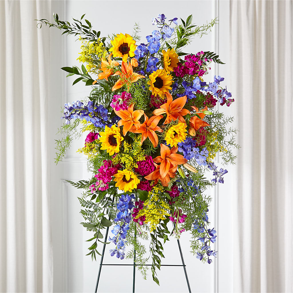 Sunlit Memories Standing Spray (Standard) – Vons Pavilions, Pleasanton CA