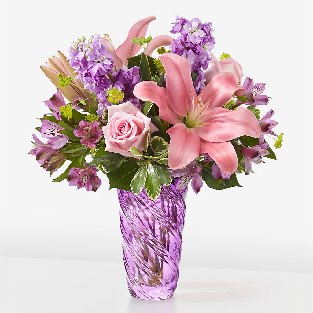 Precious Petals Bouquet with Luxe Swirl Vase – Vons Pavilions, Pleasanton CA