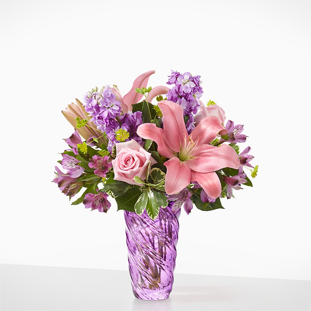 Precious Petals Bouquet with Luxe Swirl Vase – Vons Pavilions, Pleasanton CA