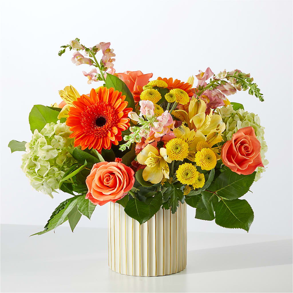 Autumn Sunshine Bouquet with Ivory Vase –  Vons Pavilions, Pleasanton CA